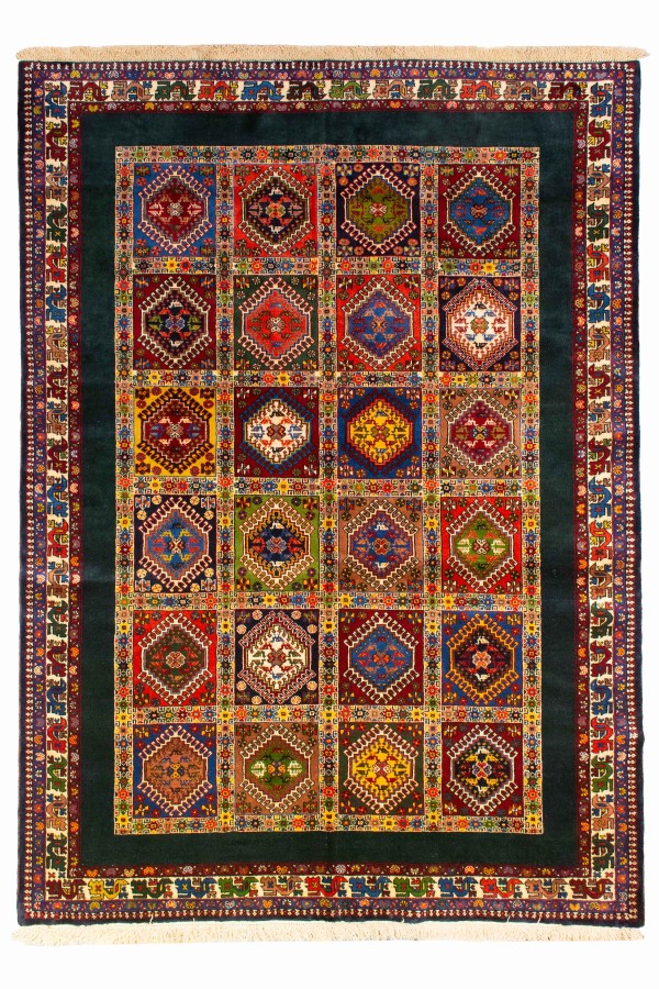 فرش دستباف قشقایی یلمه خشتی دور ساده یشمی چهار متری کد 1046 (240 در 174)