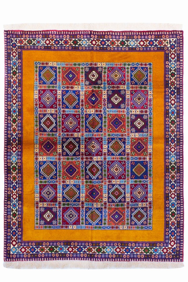 فرش دستباف قشقایی یلمه سه متری خردلی کد 1435 (197 در 150)