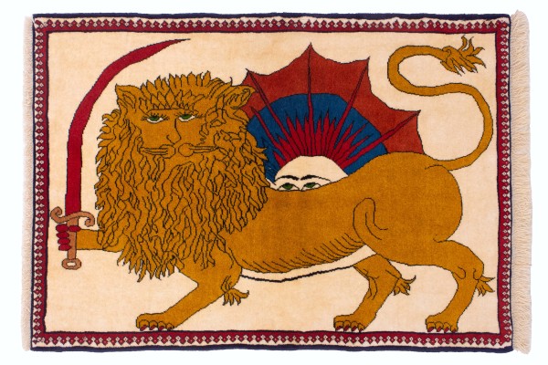 فرش دستباف قشقایی یلمه شیر و خورشید کد 1489 (147 در 104)