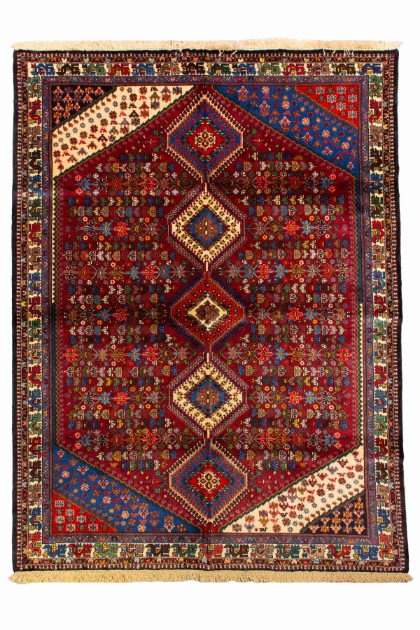 فرش دستباف قشقایی یلمه چهار متری تک حوض لاکی کد 1047 (238 در 180)