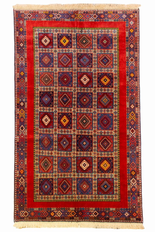 فرش دستباف قشقایی یلمه چهار متری قرمز کد 1058 (251 در 150)