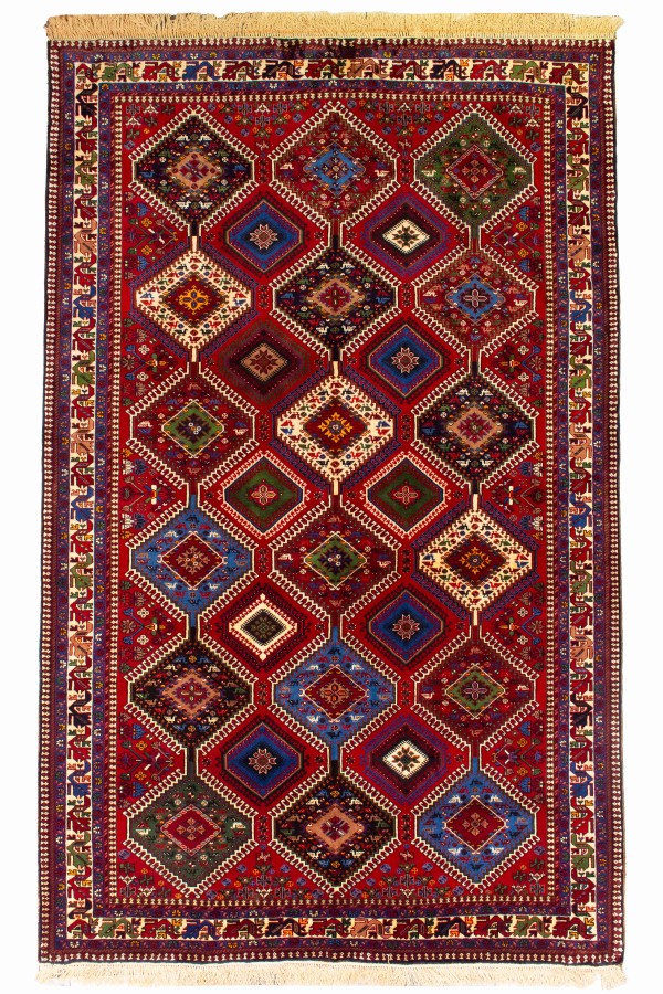 فرش دستباف قشقایی یلمه چهار متری چهار حوضی قرمز کد 1006 (265 در 165)