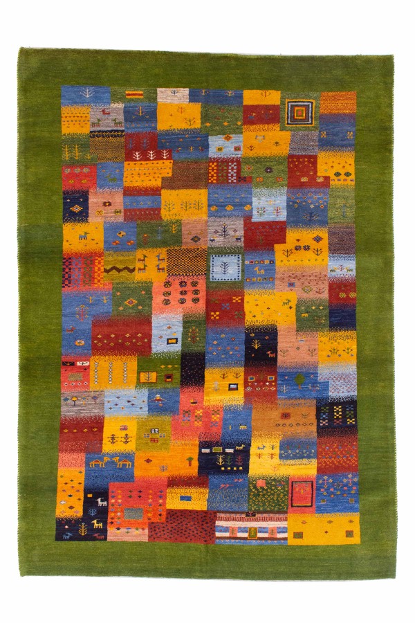 گبه دستباف قشقایی خشتی حاشیه سبز پنج متری کد 2700