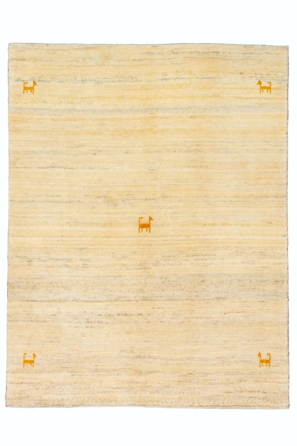 گبه دستباف قشقایی خودرنگ کرم ساده سه متری کد 2450 (193 در 150)