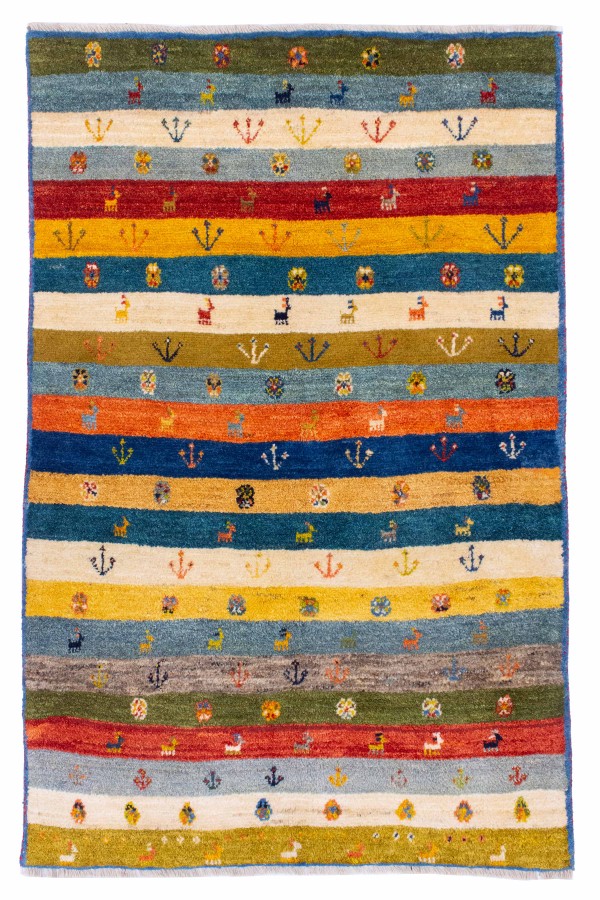 گبه دستباف قشقایی راه راه رنگی دو متری کد 2694