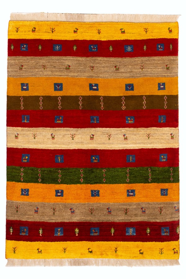 گبه دستباف قشقایی راه راه رنگی کد 2690 (197 در 146)