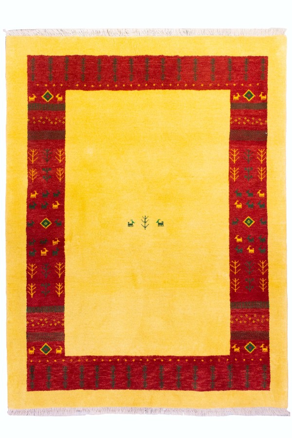 گبه دستباف قشقایی سه متری زرد کد 2077 (202 در 154)