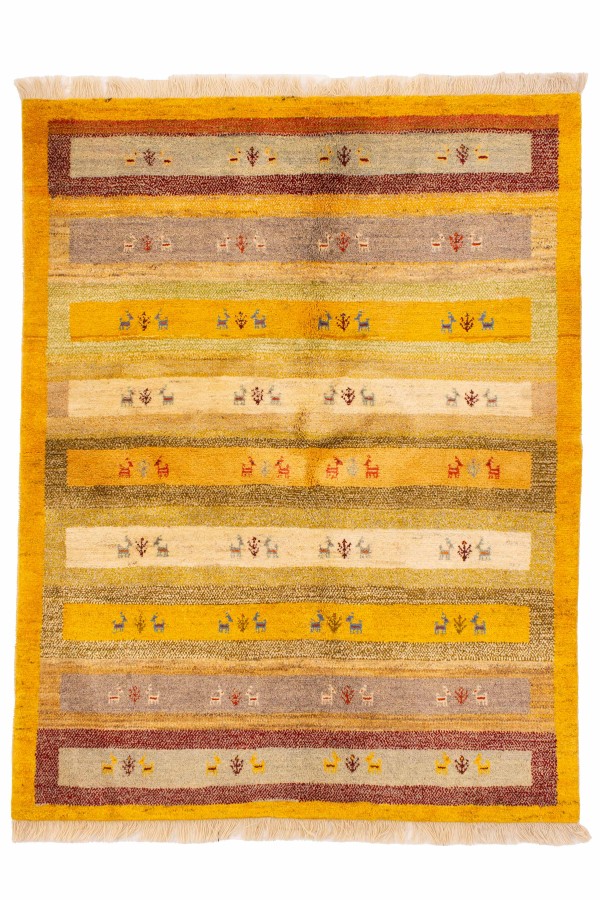 گبه دستباف قشقایی سه متری زرد کد 2691 (198 در 152)