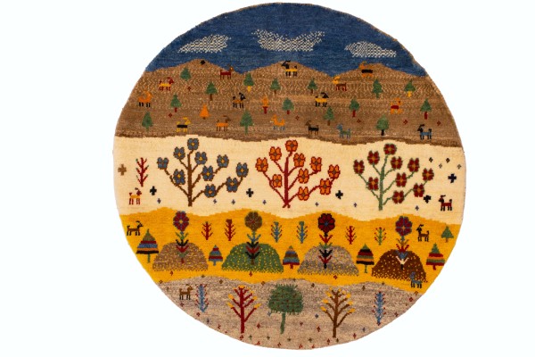 گبه دستباف قشقایی گرد منظره کد 2378 (100 در 100)